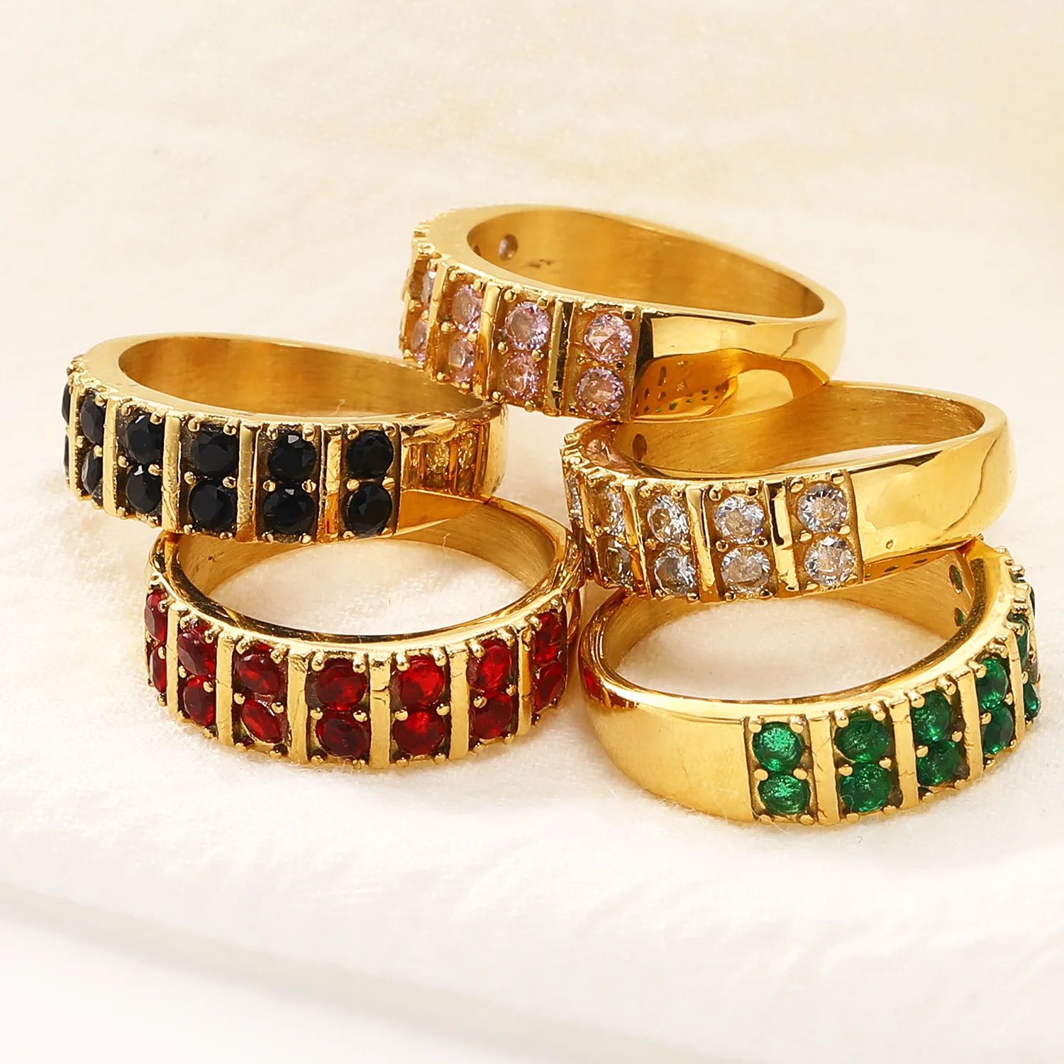 

Trendy Double Layer AAA+ Cubic Zirconia Finger Rings for Women Fashion Stainless Steel Party Jewelry Free Shipping Items 2023