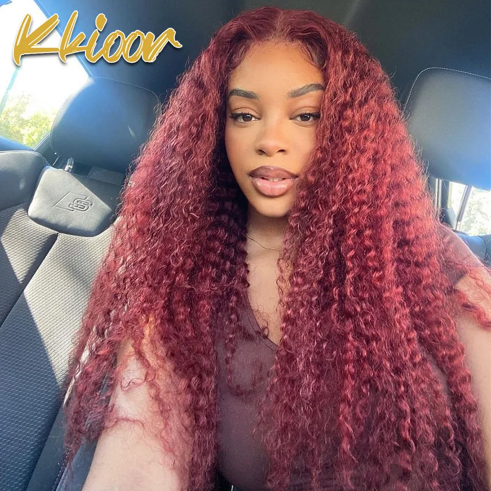 

Burgundy Curly Water Wave Wigs Human Hair 30Inch Wig 13X6/13X4 Transparent Lace Frontal Brazilian Hair Wigs For Women Curly Wigs