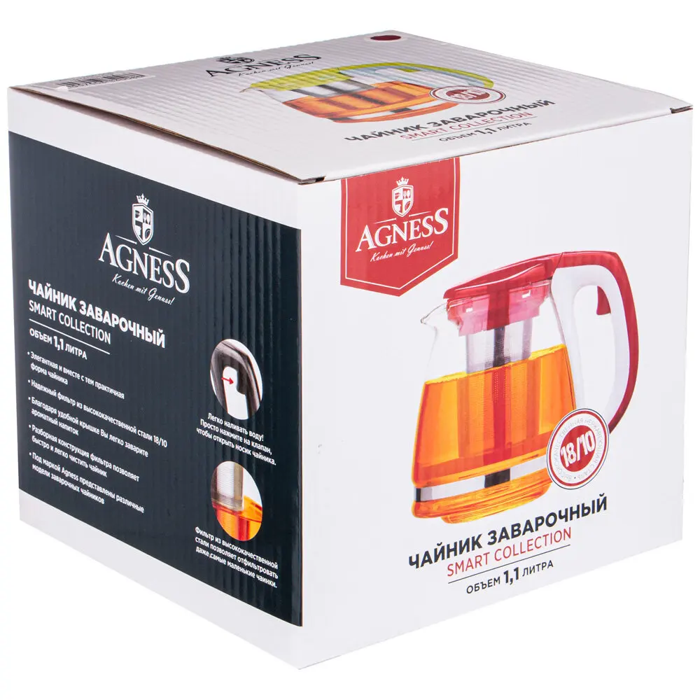 Чайник заварочный Agness с фильтром 1100 мл (884-008)
