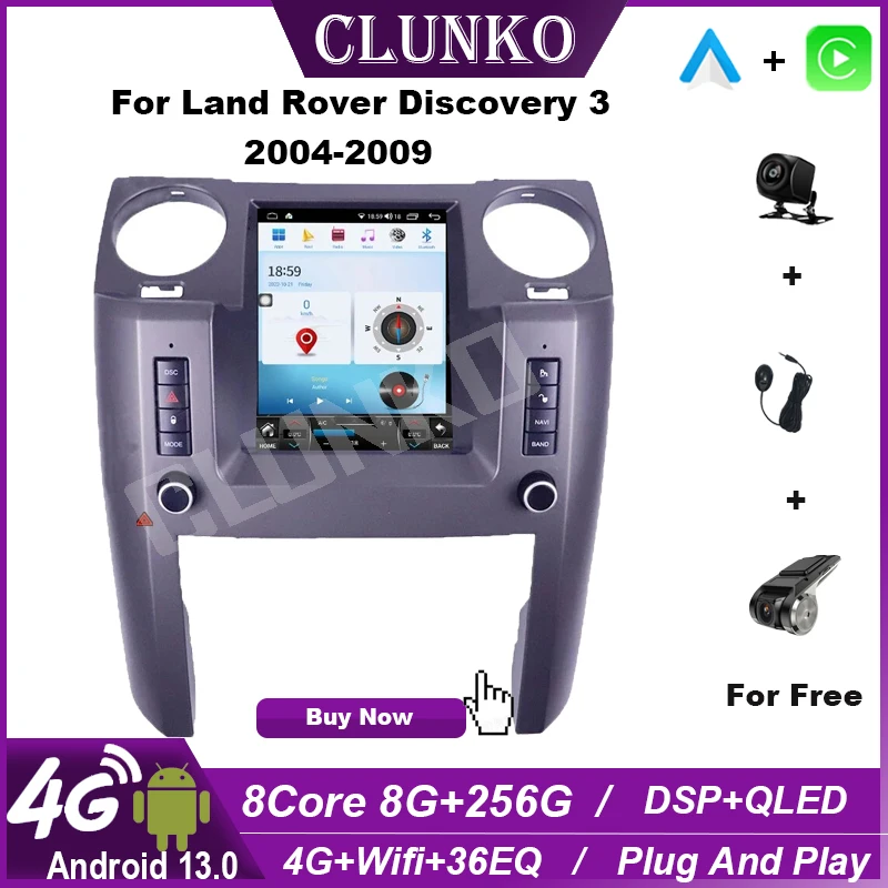 

CLUNKO Android For Land Rover Discovery 3 2004 - 2009 Car Radio Stereo Tesla Screen Multimedia Player Carplay Auto 8G+256G 4G