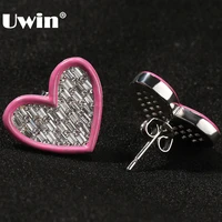 uwin baguette heart stud earrings for women edge oiled heart earrings iced out cz stud earrings fashion jewelry for gift