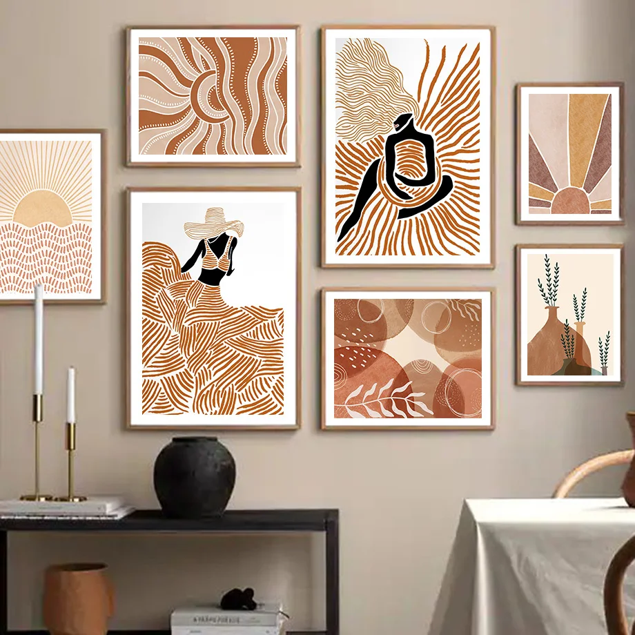 

Bohemian Line Woman Plant Sun Abstract Posters And Prints Wall Art Canvas Painting For Linving Room Decor