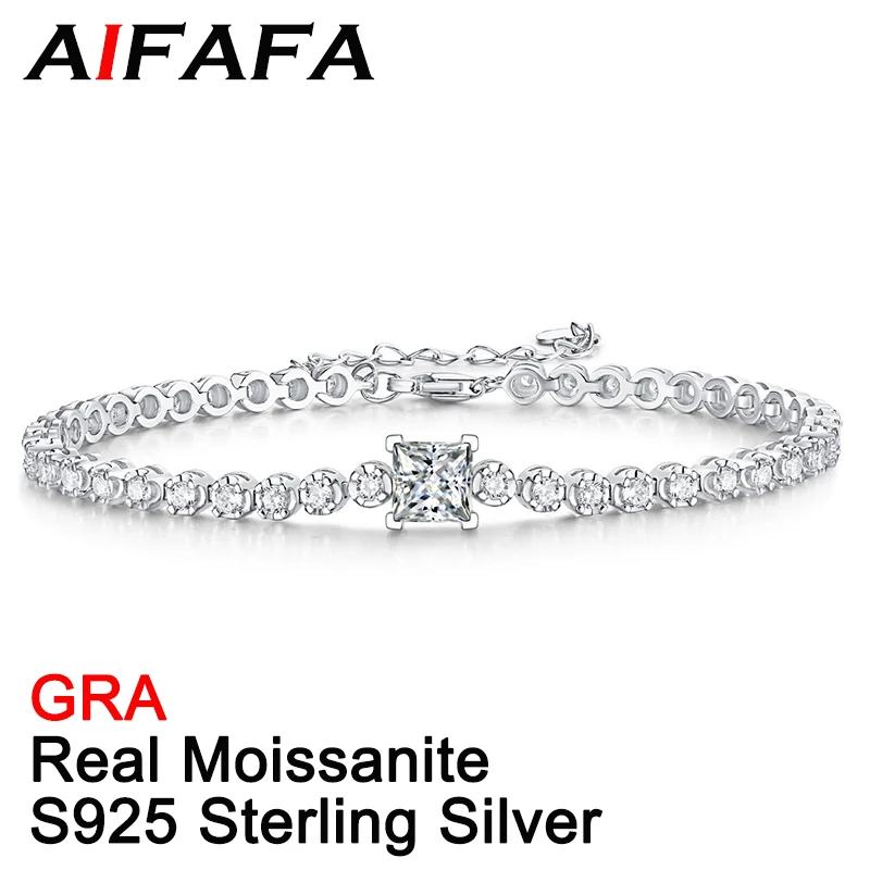 

AIFAFA Real 1 Carat Moissanite Tennis Bracelets For Women 18K Plated S925 Sterling Silver Adjust Size Brace Lace Jewelry GRA