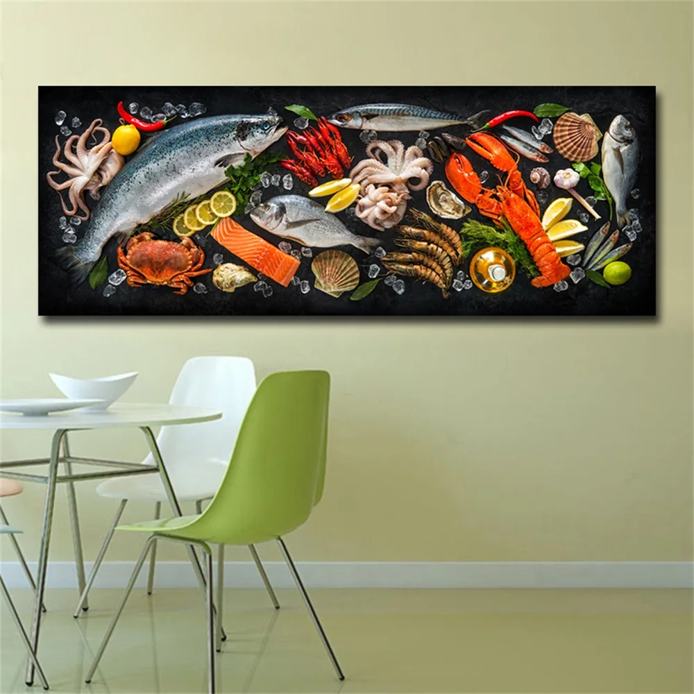 Постеры и принты на холсте с изображением рыбы морепродуктов для столовой кухни |