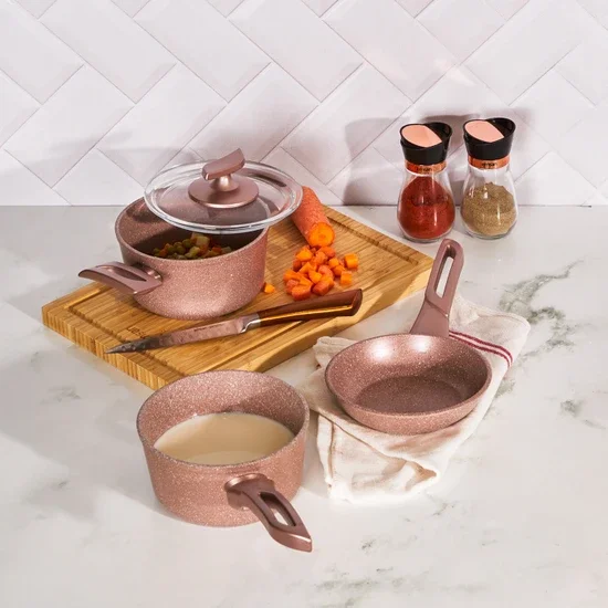 Emsan Pinky Pink 4 Piece Mini Granite Cookware Set