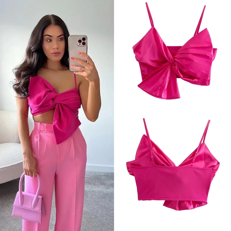 

PB&ZA 2022 Summer New Women's Pink Casual Sweet Bow Decoration Camisole Top