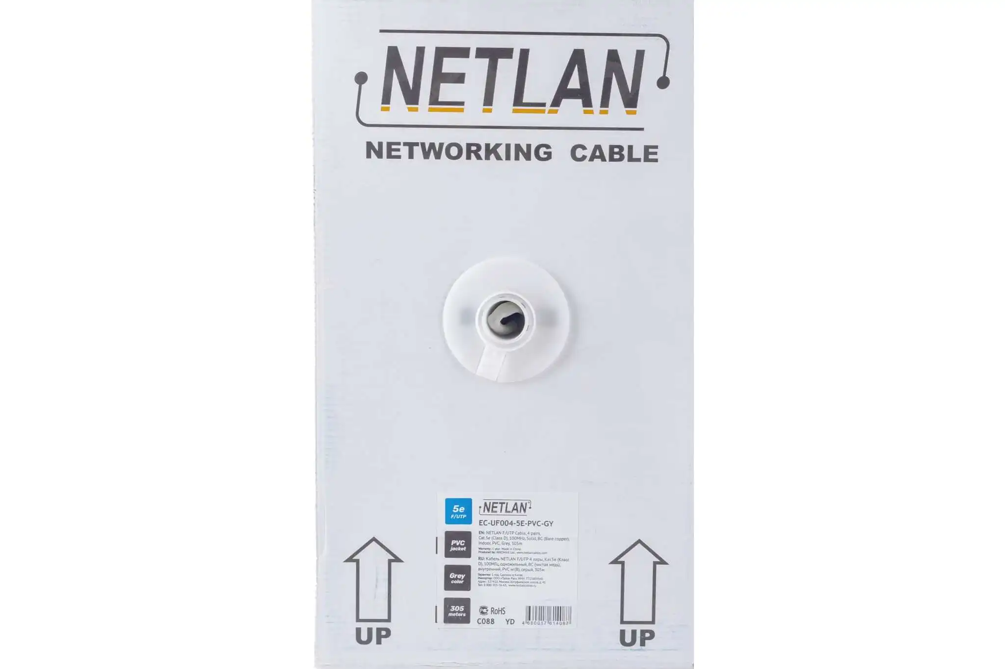 Кабель NETLAN F/UTP 4 пары, категория 5e, внутренний, PVC, серый, 305м EC-UF004-5E-PVC-GY
