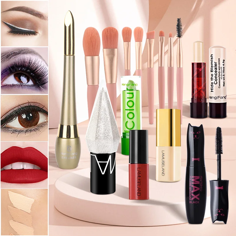 

15 PCS Makeup Set Lip Gloss，Lip Stick，Eyeliner Mascara Set, Highlight Face, Long Lasting, Waterproof Beauty Cosmetics Kit