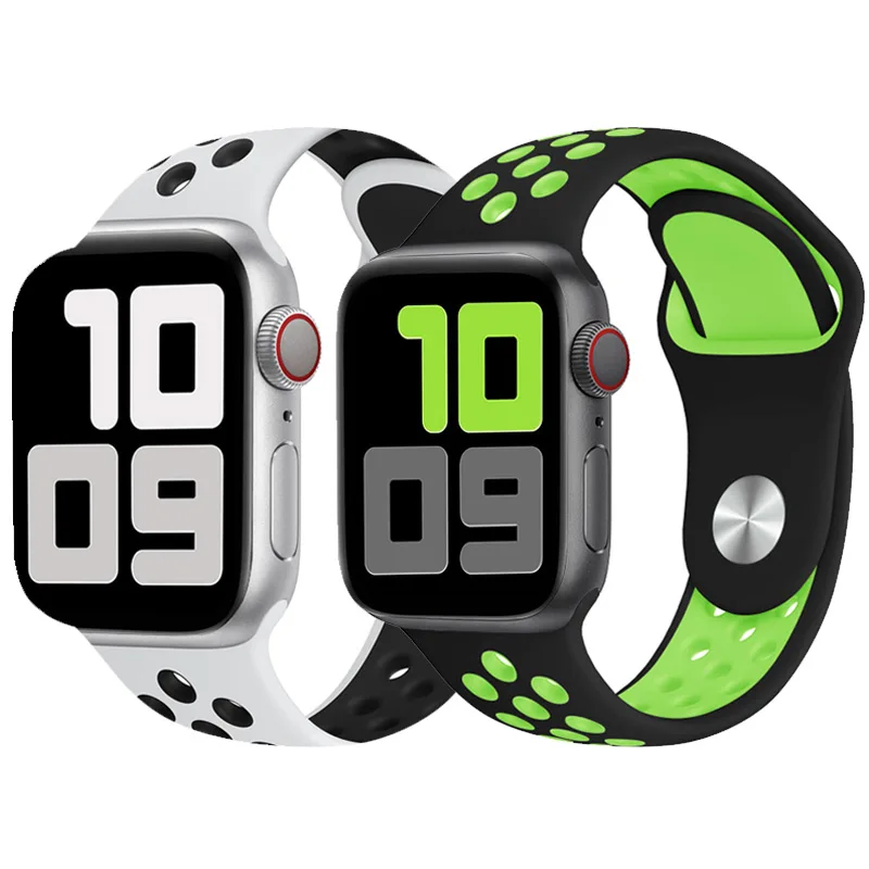 

Ремешок силиконовый для Apple watch band 44 мм 40 мм Series 7 6 5 4 SE, спортивный Воздухопроницаемый браслет для iwatch 3 2 1 42 мм 38 мм