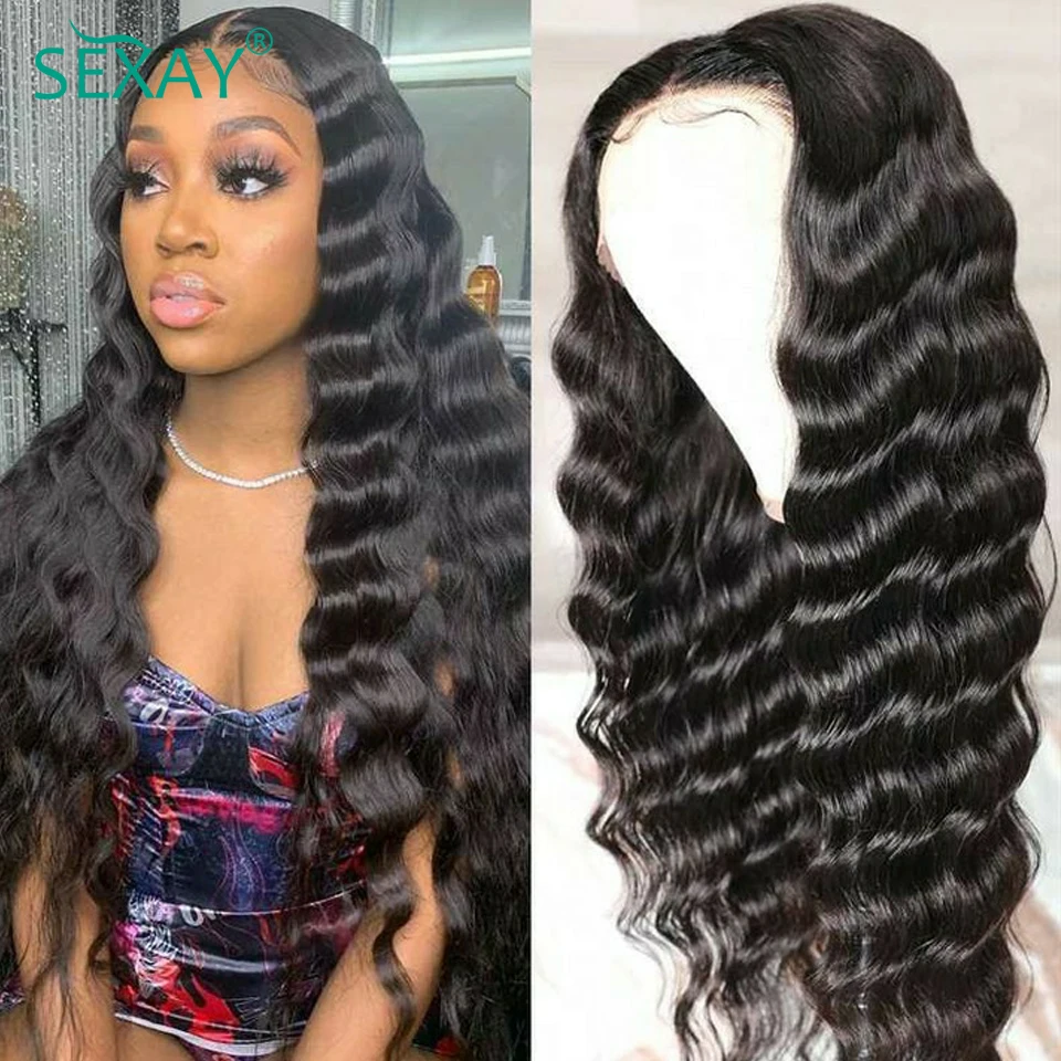 30 32 Loose Deep Wig 180 Density Brazilian Remy Human Hair Wigs 13x5x1 Middle Part Bouncy Pineapple Wave Glueless Lace Front Wig