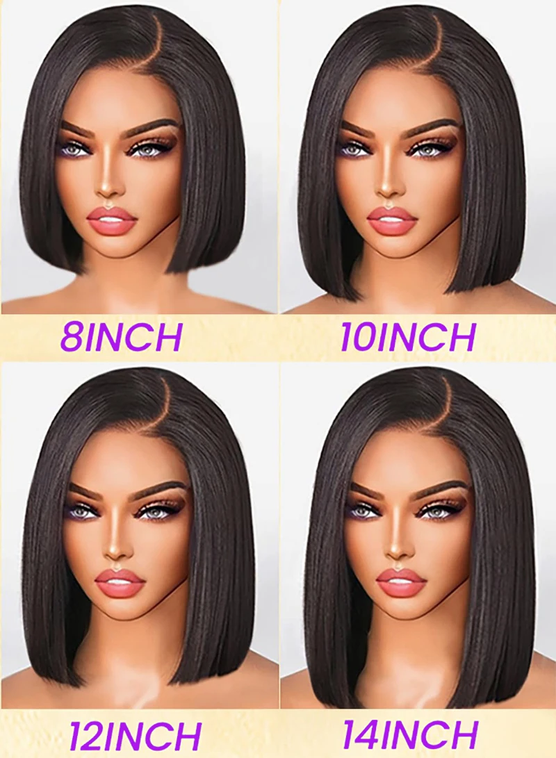Straight Bob Frontal Wig Lace Natural Black #1B Pre Plucked With Baby Hair 200% Density Short Wigs For Women