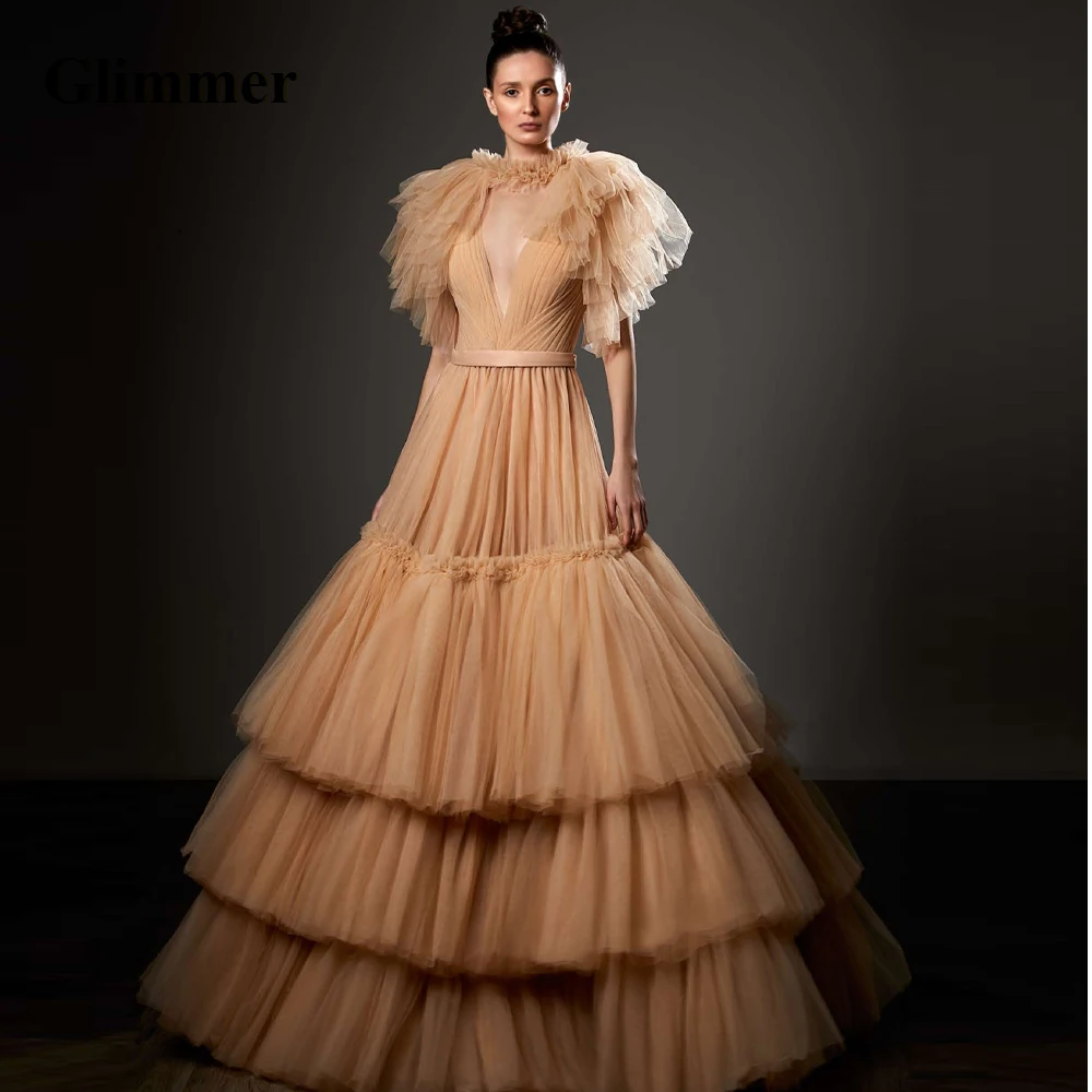 

Glimmer High End Tiered Backless Evening Dresses Formal Prom Gowns Made To Order Celebrity Vestidos Fiesta Gala Robes De Soiree