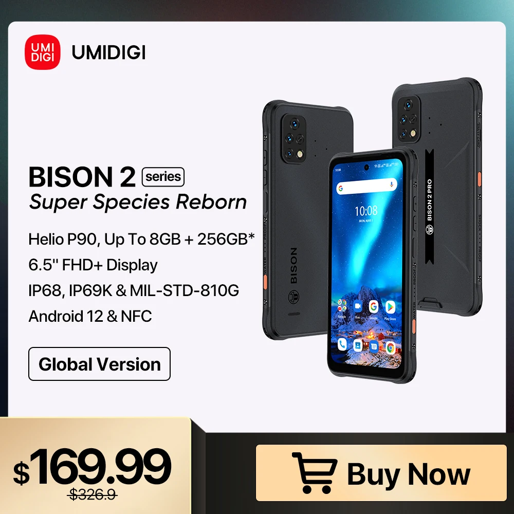 

UMIDIGI BISON 2 / BISON 2 PRO Gloabl Version Android 12 Rugged Smartphone Helio P90 Celular 48MP Triple Camera 6150mAh Cellphone