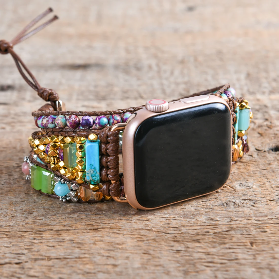 Boho Natural Stones Apple Watch Strap Boho Trendy Beaded Band Smartwatch Bracelet For Iwatch Series 1-7 Accessories