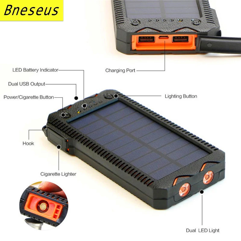 Solar Power Bank 20000mAh Outdoor Lighting External Auxiliary Battery Pack For Apple Huawei Samsung Xiaomi Portable Powerbank