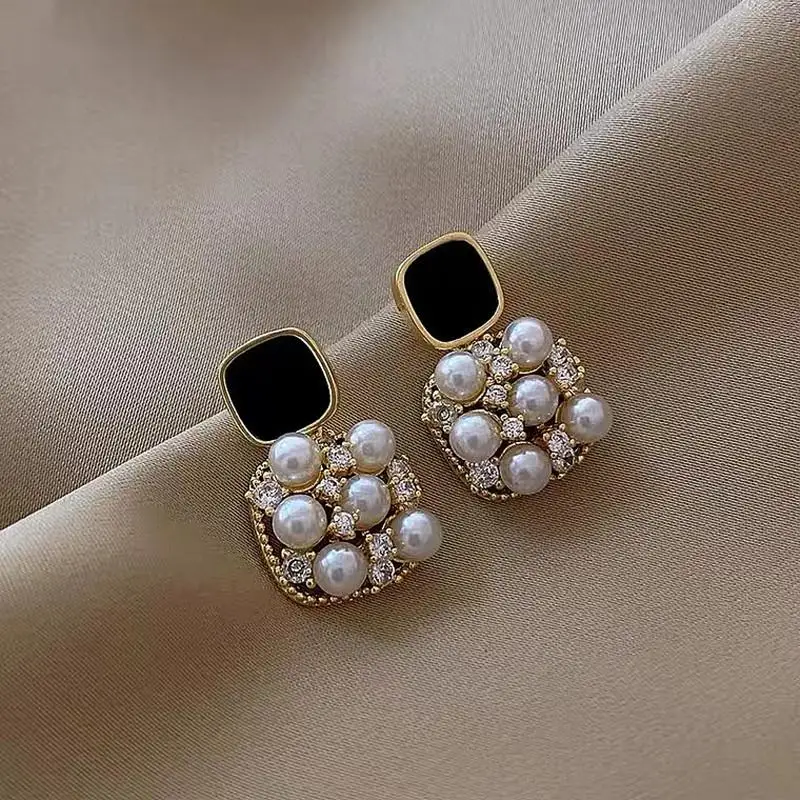 

Black Austria Freshwater Drop Crystal Wedding Square Woman Silver Hoop Pearl 925 Aesthetic Twining Luxury Earrings Bulk