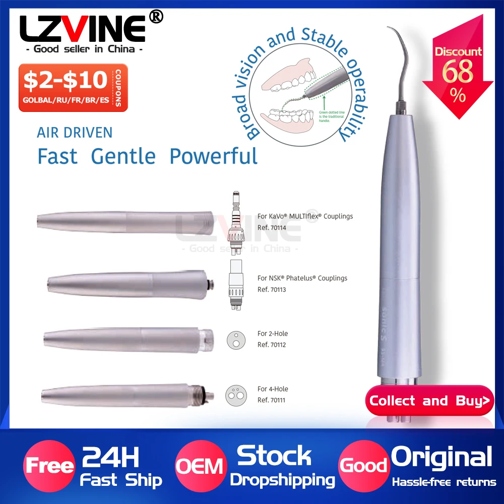 

Dental Ultrasonic Air Scaler Handpiece Sonic S 4 Holes Quick Coupling Integrated Spray Scaling Removal Calculus Stain 3 Tips