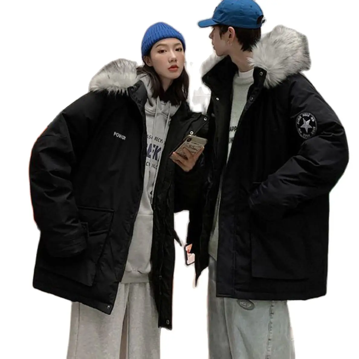 Casual white duck down jackets unisex sports hooded couple winter Bomber jacket hoodie pie overcome zip black y2k clothes