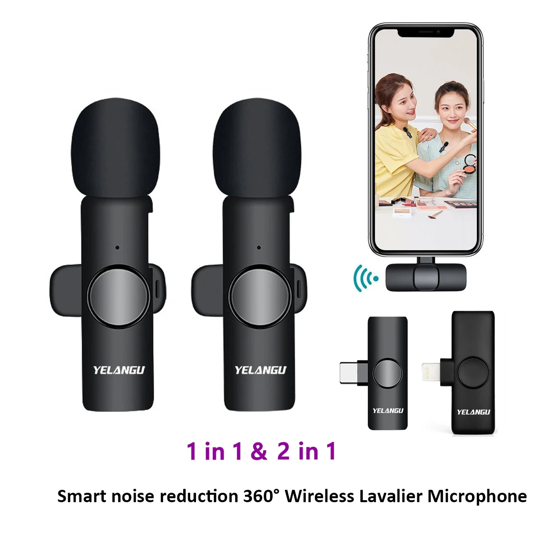 

Беспроводной петличный микрофон, портативный мини-микрофон для записи аудио и видео, для iPhone, Android, прямых трансляций, игровых телефонов