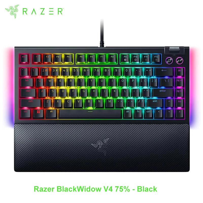 Механическая игровая клавиатура Razer blackтна V4 75%, популярный дизайн, многофункциональные рулонные медиа-клавиши, оранжевые Тактильные переключатели Chroma RGB