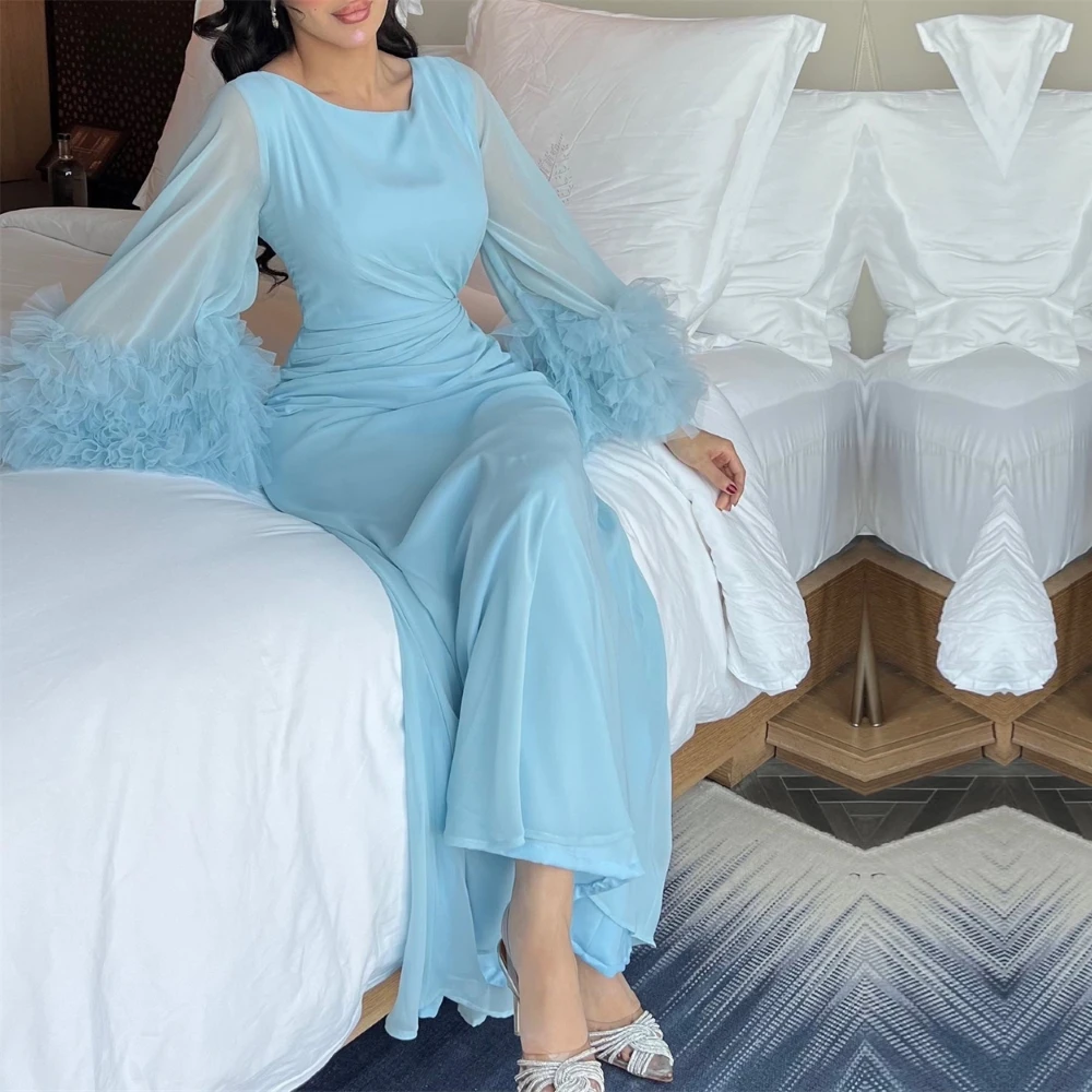 Prom Dress V Neckline Sky Blue Women 2023 New Fashion Long Sleeve Evening Gowns Formal occasion robes de cocktail