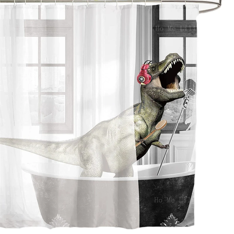 

Funny Dinosaur Singing Bathroom Shower Curtain Bear Bubble Bath Animal Bathtub Farmhouse Kids Polyester Fabric Waterproof Decor
