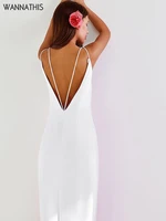 wannathis chain backless sexy women dresses summer pearl sexy elegant casual clubwear sleeveless party casual evening long robe