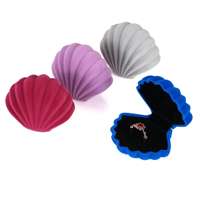 

Velvet Jewelry Box Shell Shape Wedding Ring Box Organizer Storage Display Packaging Case Holder Gift Accessories 4 Colors