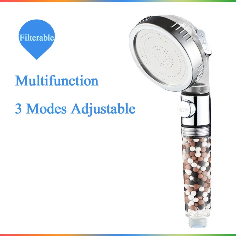 

Saving Water Shower SPA Shower Head with Switch Stop Button high Pressure Anion Filter Bath Head Water Saving Shower