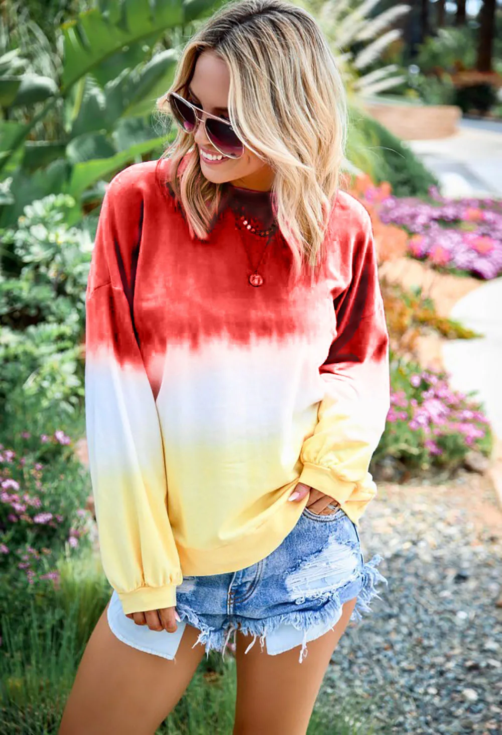 

Spring Autumn Pullover Tops for Women Long Sleeve Rainbow Gradient Pullover Sweatshirts Loose Fashion Streetwear Pullovers