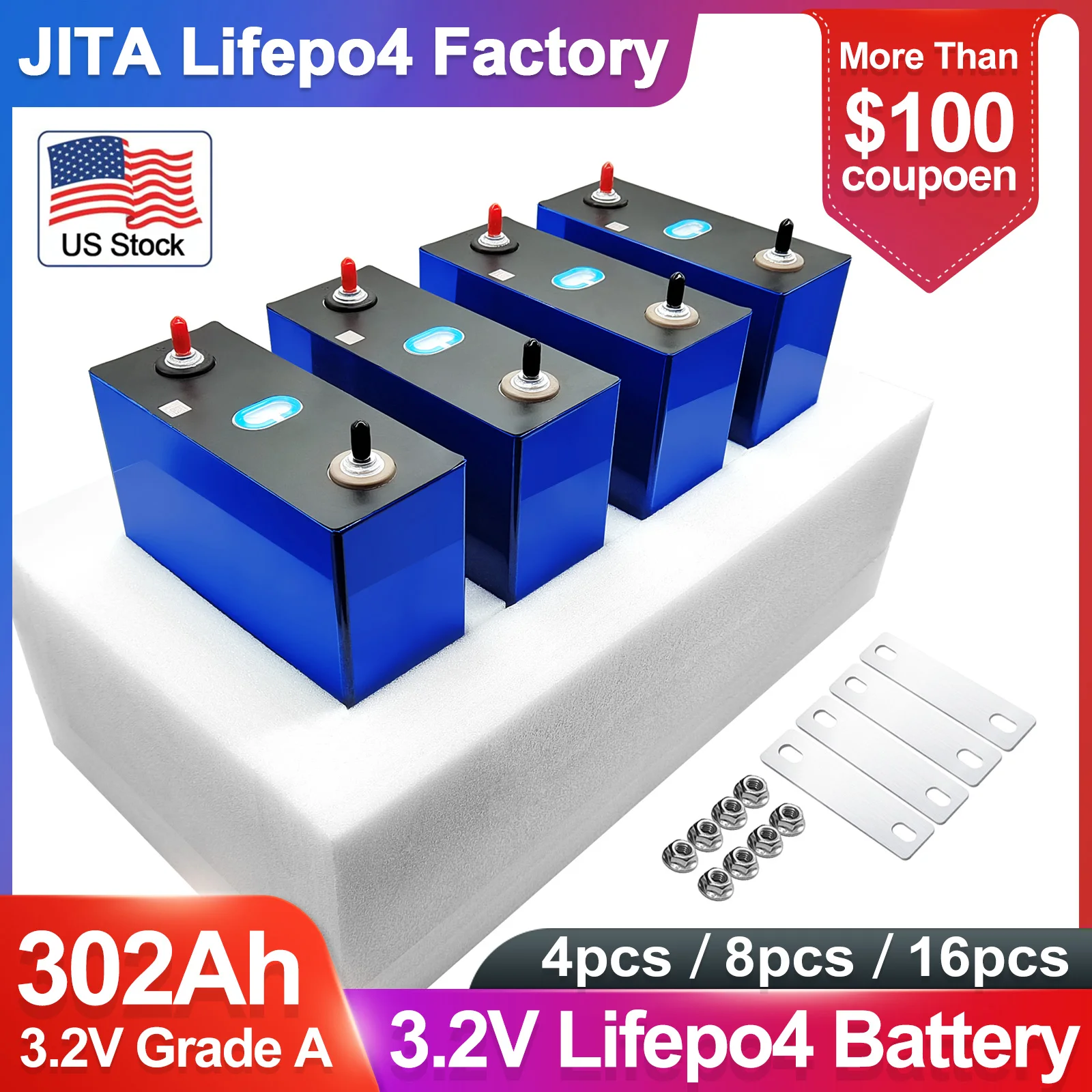 

JITA 5years Warranty A Grade 320Ah Lifepo4 Battery 3.2V 200Ah 280Ah 300Ah 310Ah 302Ah 304Ah CATL Lifepo4 Cells For EV Golf Cart