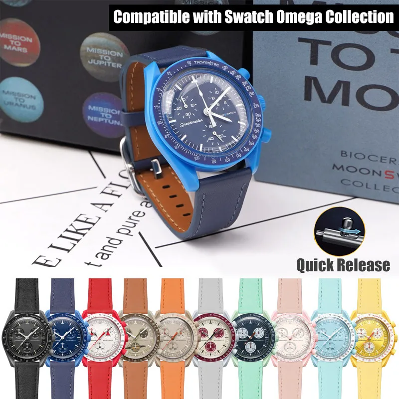 

20mm Genuine Leather Strap Suitable for Omega X Swatch MoonSwatch Quick Release Fashion Waterproof Sports Watch Accessories