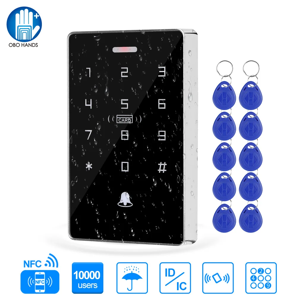 

NFC Dual Frequency 125KHz + 13.56MHz RFID Keyboard IP68 Waterproof Access Control Keypad Touch Password Door Lock System WG26/34