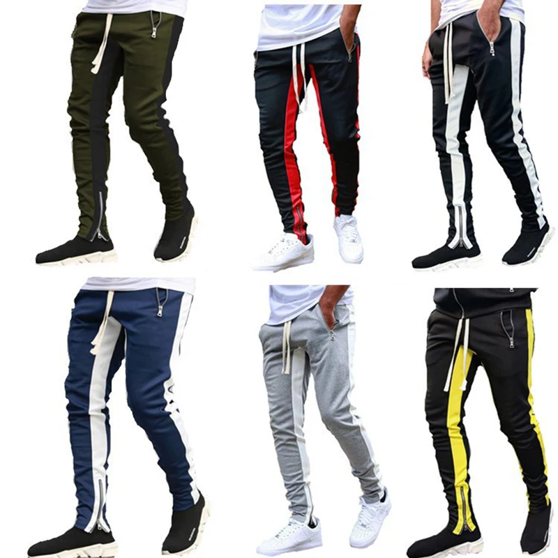 2023 new Mens Joggers Casual Pants Fitness Sweatpants Sports Track Pants Mens Zipper Drawstring Pants Black Gyms Trousers