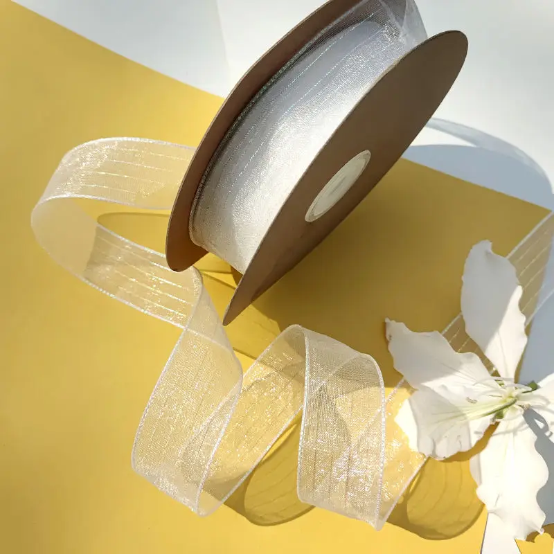 9Yards/roll 25mm/40mm Bright silk Stripe Tulle Ribbon DIY Handmade Material Hair Bows Clothing Accessories Gift Wrap Crafts