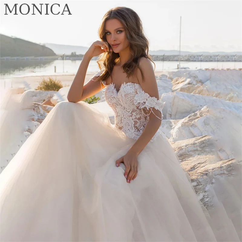 

MONICA Sweetheart Wedding Dress 2022 Off The Shoulder Appliques Bride Gown Floor-Length Court Train Vestido De Novia Custom Made