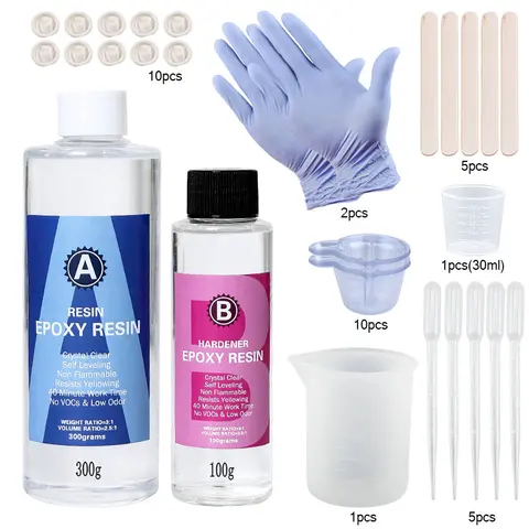 Kit de résine époxy Crimpal Clear Easy Mix 3: 1 Résine AB avec bâtons, tasses graduées et gants pour bijoux fabriquant des artisanat d'art bricolage