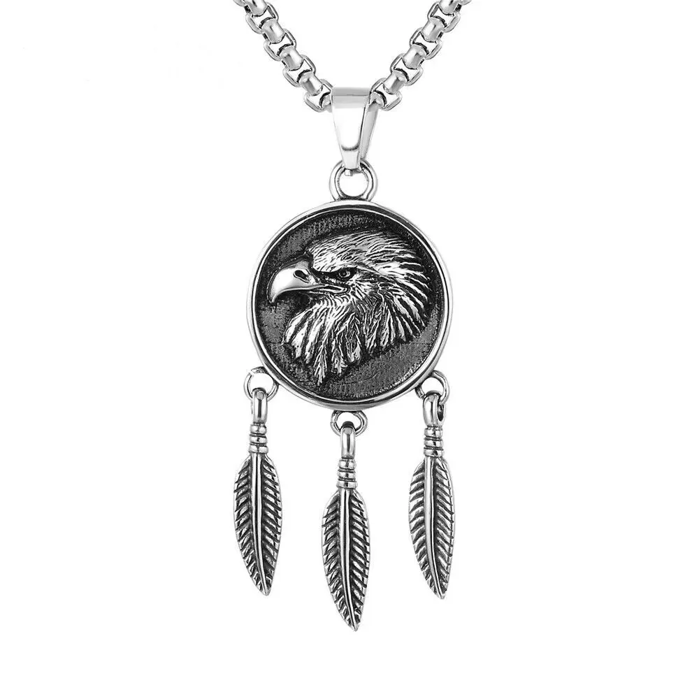 

2023 New Stainless Steel Vintage Takahashi feather eagle head titanium steel pendant for men Veles Pendant Necklace Jewelry