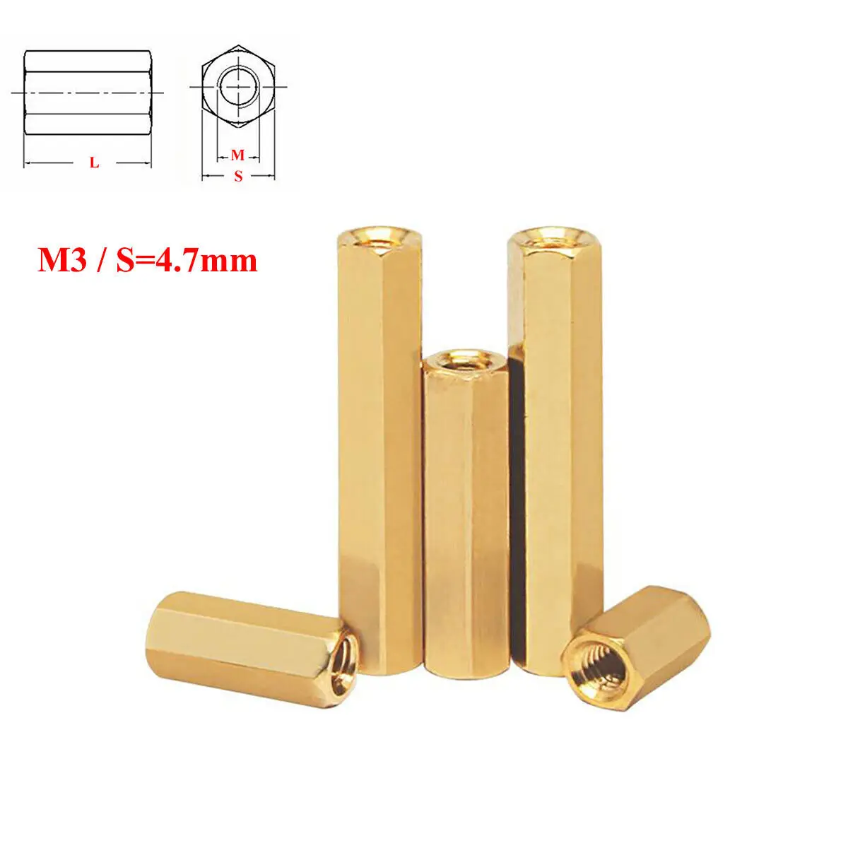 

1/2/5/10pcs M3 (S=4.7mm) Brass Hex Standoff Pillars Hexagon Female Threaded Studs PCB Motherboard Spacer Nuts Hollow Column