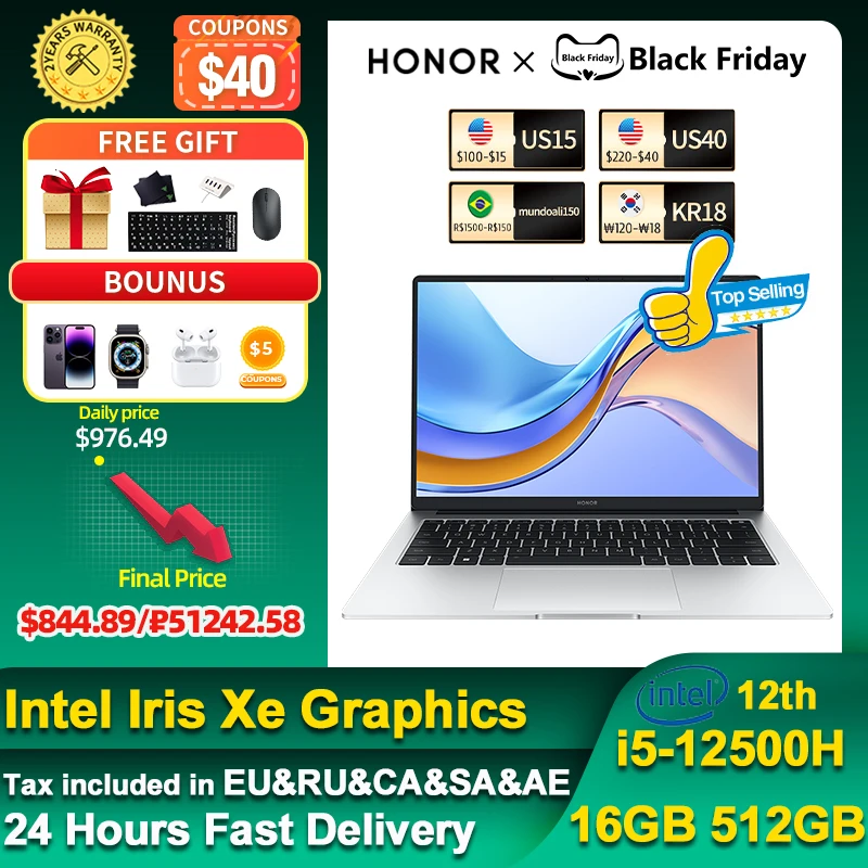 

Ноутбук Honor MagicBook X 16, 2022 дюйма, 16 + 512 ГБ, 1 ТБ