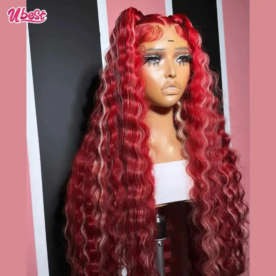 Red Wigs With Blonde Human Hair Loose Deep 13x4 13x6 Lace Front Wigs PrePlucked Brazilian  5X5 Lace Closure Wigs for Black Women images - 6