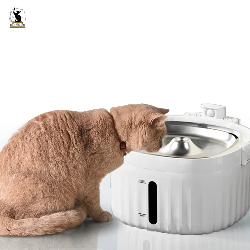 Smart Wireless Automatic Cat Water Fountain Lithium Battery Charging Circulation Pet Cats Stainless Steel Water Dispenser 2L