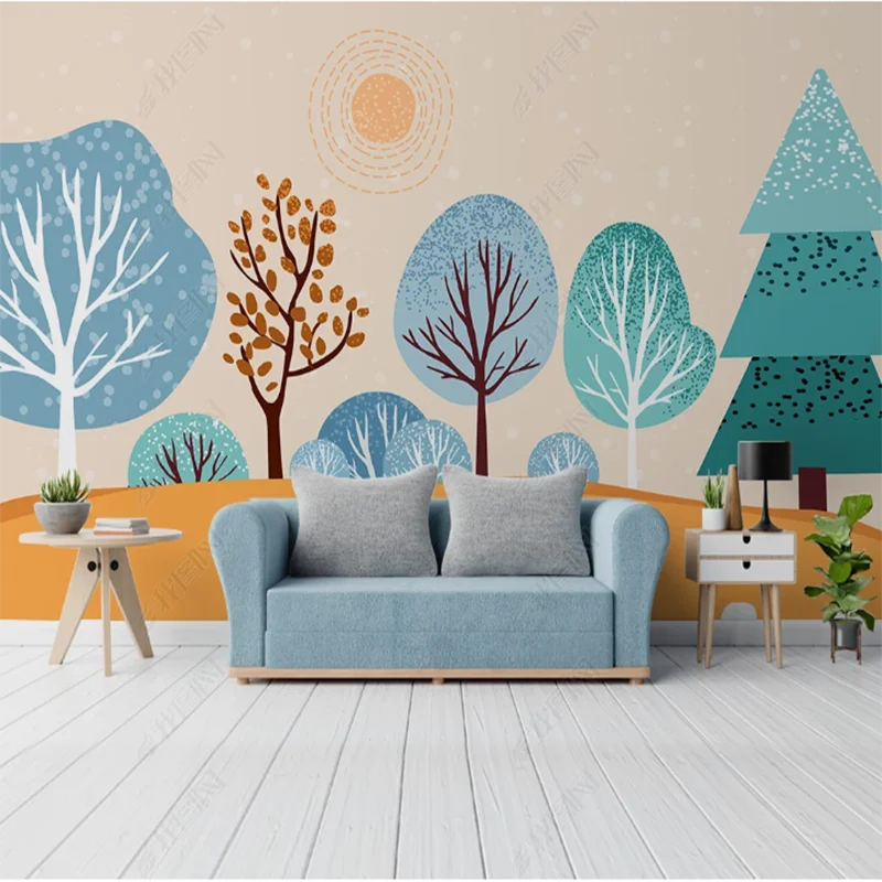 

Профессиональные большие 3D обои на заказ роспись вручную скандинавский лес маленькое животное иллюстрация дети фоновая стена
