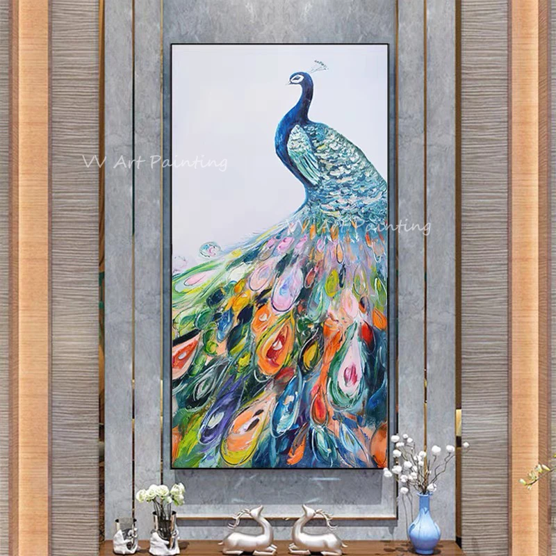 

Colorful peacock animal Large size 100% Hand-painted simple pure thick nordic Oil Painting on Canvas Wall Art as a gift unframe