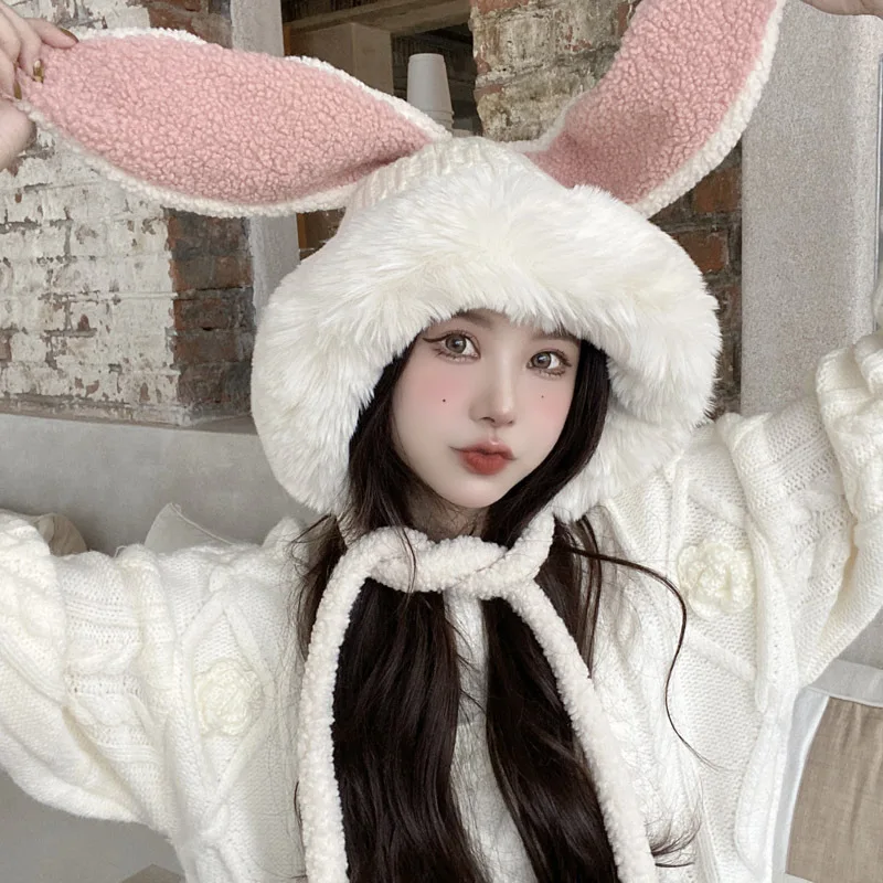 

Winter Warm Hat Soft Super Bunny Ears Plush Cap Female Winter Cold knitted Hat Women Thicken Plush Hats Outdoor Keep Warm Tool
