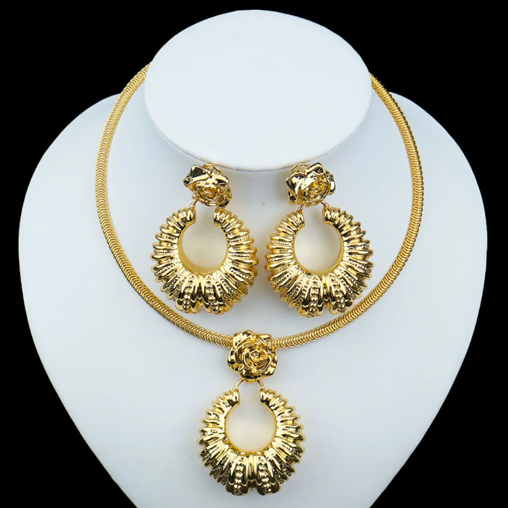 

Dubai Women Jewelry Set New Design Earrings Choker Necklace 2pcs Set for African Party Wedding Nigerian Italian Accessory