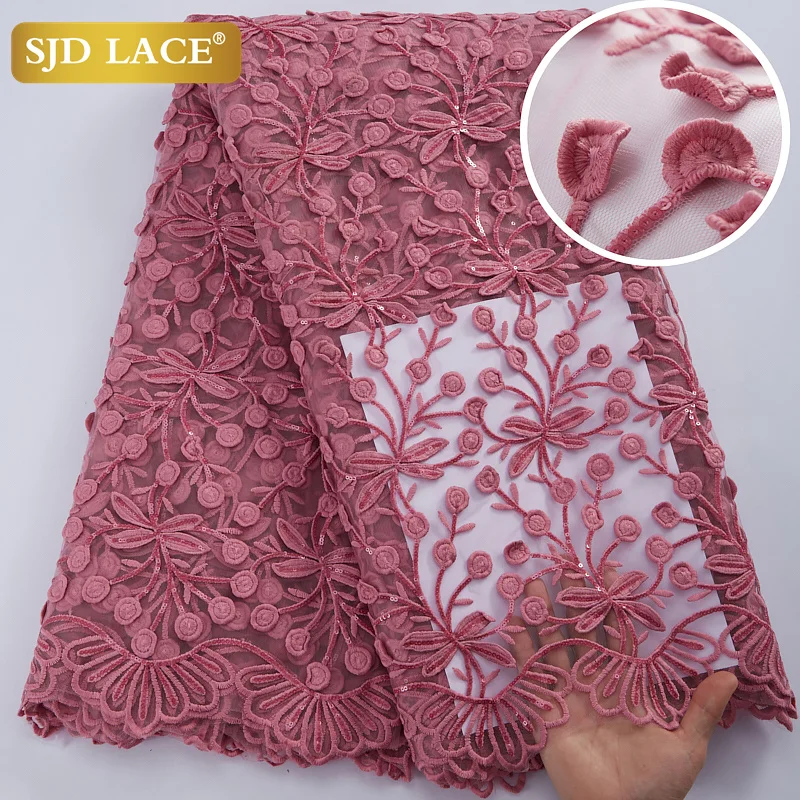 

SJD LACE African Lace Fabric with Sequins High Quality French Nigerian Mesh Lace Fabrics for Wedding Party Dress Sewing A2914