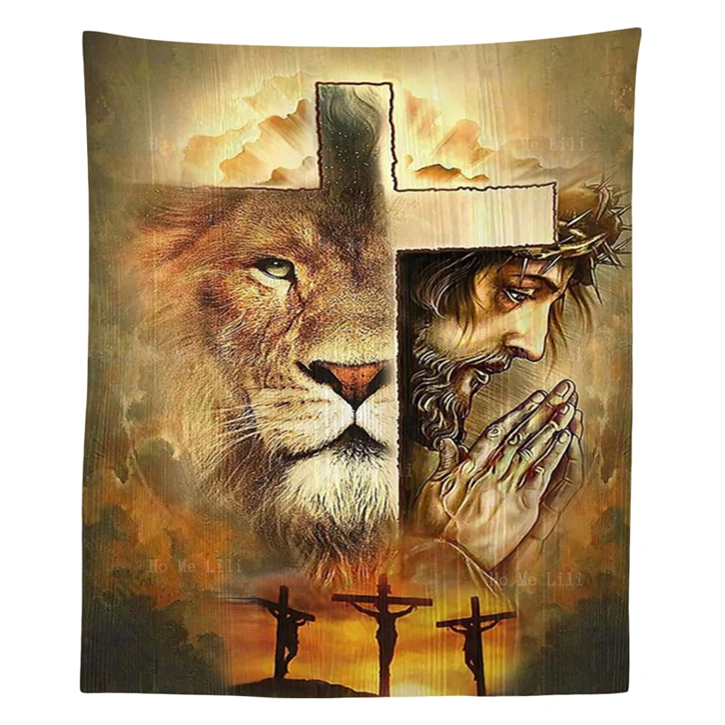 

Lion Of Judah God Jesus Religious Christ Spiritual Holy Cross Wall Hanging Tapestry By Ho Me Lili For Living Room Bedroom
