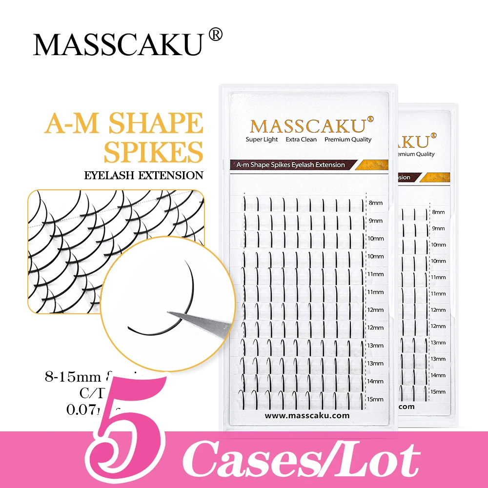 

5case/lot MASSCAKU 3D Mink Individual Fairy Clusters Eyelash Premade Volume A Shape 8-15mm False Lashes Extensions