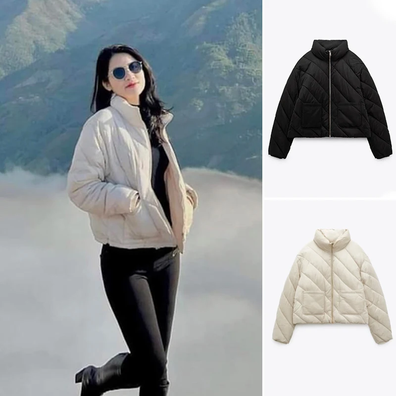 

BM&MD&ZA 2022 Autumn and Winter New Twill Quilted Cotton Jacket Coat Stand Collar Long Sleeves Loose and Warm 2949222